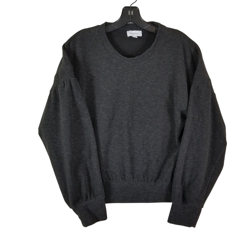 Evereve Sweatshirt Womens Size M Charcoal Gray Puff Sleeve Heathered EK4440665E